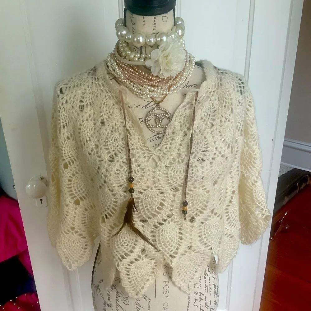 *Hale Bob* Cream Crochet Poncho Sweater